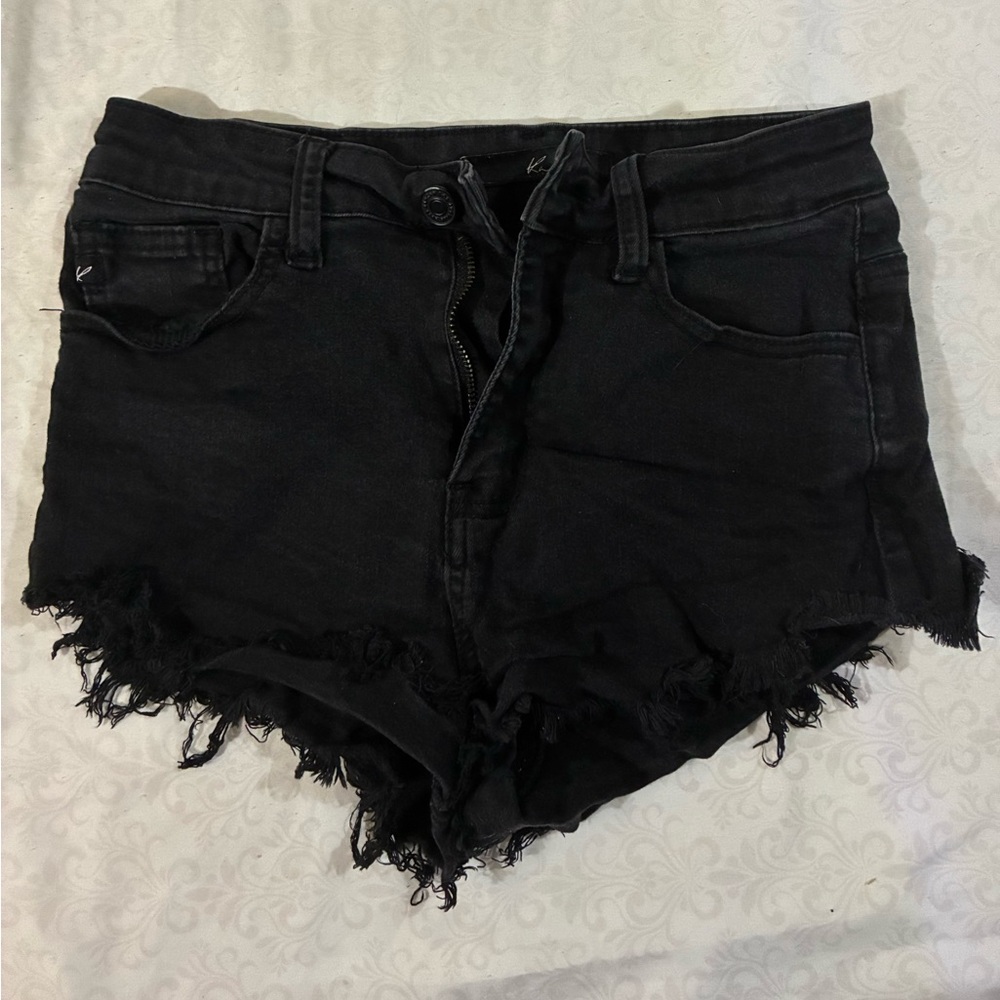 KanCan Black High-Waisted Jean Shorts Distressed Frayed Hem